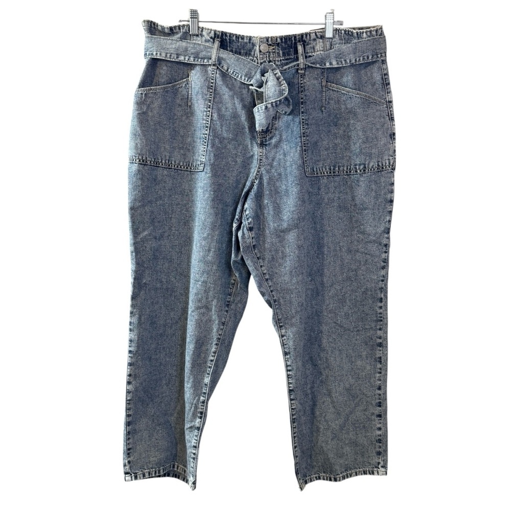 NWT Torrid High Rise Baggy Tie Belt Lightweight Denim Jean Cotton Linen blend 18